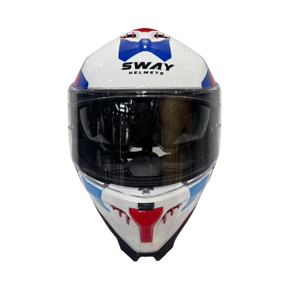 Sway 865 Titan Full Face Güneş Gözlüklü Kapalı Motosiklet Kaskı XL Beden White Blue Red - Resim 8