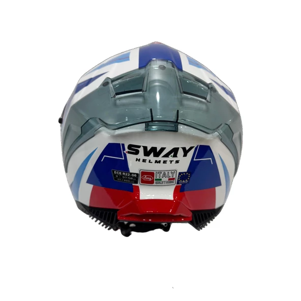 Sway 865 Titan Full Face Güneş Gözlüklü Kapalı Motosiklet Kaskı XL Beden White Blue Red - Resim 11