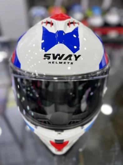 Sway 865 Titan Full Face Güneş Gözlüklü Kapalı Motosiklet Kaskı XL Beden White Blue Red - Resim 4