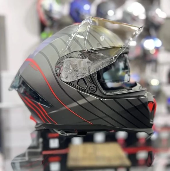 Sway 865 Space Full Face Güneş Gözlüklü Kapalı Motosiklet Kaskı XL Beden Black Red - 5