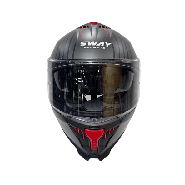 Sway 865 Space Full Face Güneş Gözlüklü Kapalı Motosiklet Kaskı XL Beden Black Red - 7