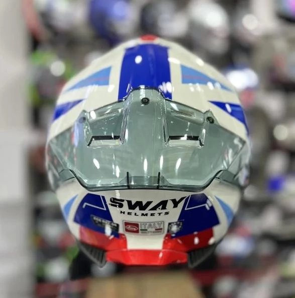 Sway 865 Titan Full Face Güneş Gözlüklü Kapalı Motosiklet Kaskı XL Beden White Blue Red - Resim 3