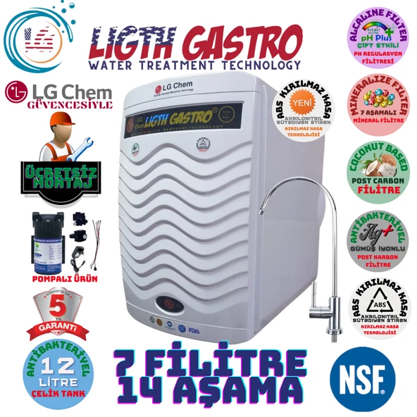 LİGHT GASTRO PLUS BEYAZ POMPALI MONTAJ DAHİL 12 LİTRE 7 FİLTRE 14 AŞAMA SU ARITMA CİHAZI - 1