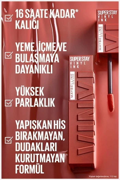 MAYBELLİNE NEW YORK SUPER STAY VİNYL INK UZUN SÜRE KALICI LİKİT PARLAK RUJ 110 AWESTRUCK - 6