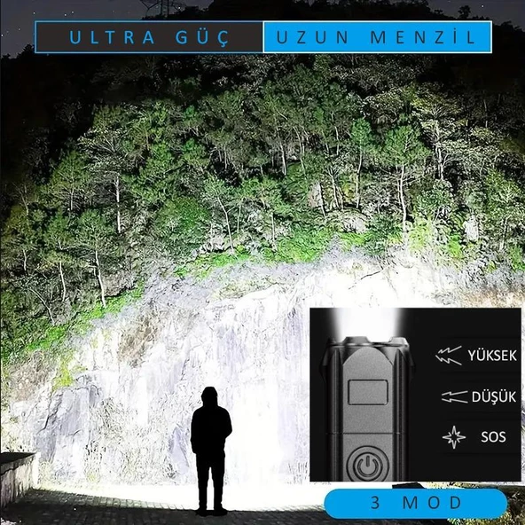 Valkyrie Şarjlı Ultra Güç El Feneri Zoom 3 Mod Type-C Uzun Kullanım Suya Dayanıklı - 3