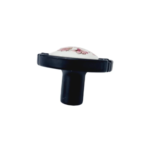 PORSELEN DÜĞME KULP METAL SİYAH BEYAZ  MOTİFLİ   / 5 ADET - Resim 5