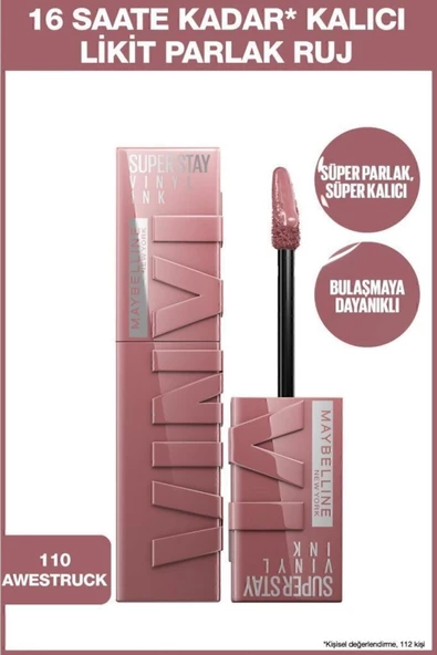 MAYBELLİNE NEW YORK SUPER STAY VİNYL INK UZUN SÜRE KALICI LİKİT PARLAK RUJ 110 AWESTRUCK