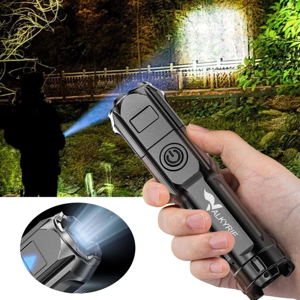 Valkyrie Şarjlı Ultra Güç El Feneri Zoom 3 Mod Type-C Uzun Kullanım Suya Dayanıklı - 8