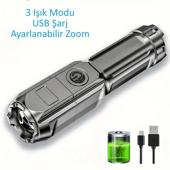 Valkyrie Şarjlı Ultra Güç El Feneri Zoom 3 Mod Type-C Uzun Kullanım Suya Dayanıklı - 9