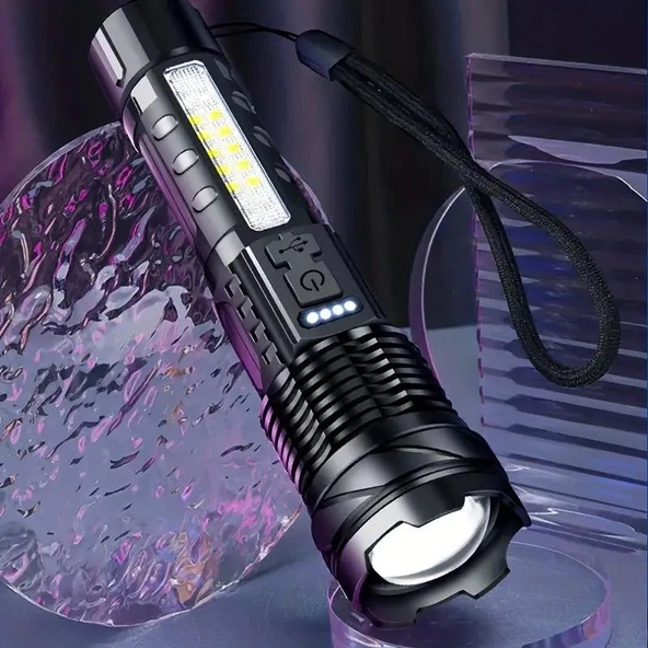 Valkyrie Şarjlı 7 Modlu Ultra Güçlü LED El Feneri Çakarlı Çok Fonksiyonlu Zoom 1500mAh - 2
