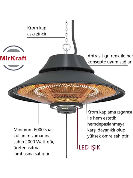MirKraft Elirg Light 2000 W Tavan Infrared Isıtıcı - 3