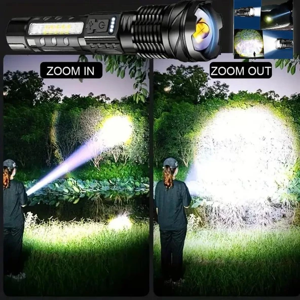 Valkyrie Şarjlı 7 Modlu Ultra Güçlü LED El Feneri Çakarlı Çok Fonksiyonlu Zoom 1500mAh - 6