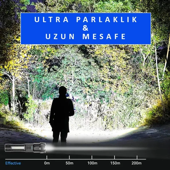 Valkyrie Şarjlı 7 Modlu Ultra Güçlü LED El Feneri Çakarlı Çok Fonksiyonlu Zoom 1500mAh - 4