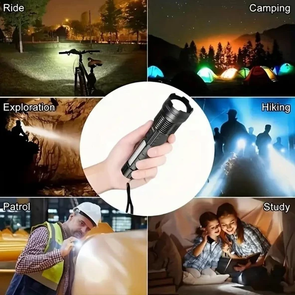 Valkyrie Şarjlı 7 Modlu Ultra Güçlü LED El Feneri Çakarlı Çok Fonksiyonlu Zoom 1500mAh - 10