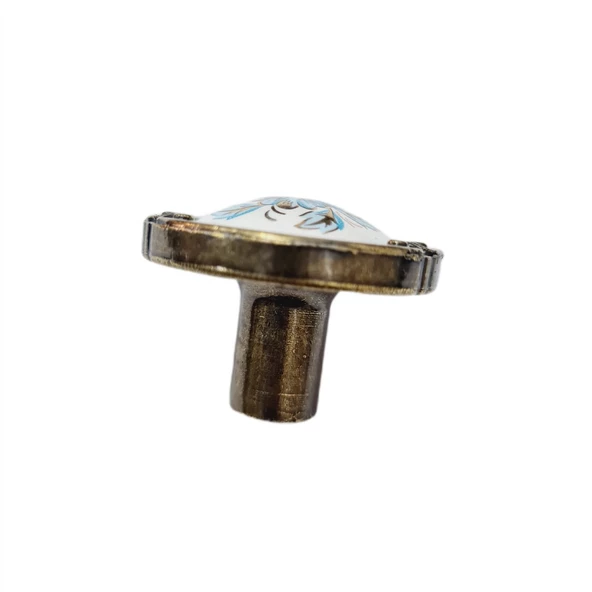 PORSELEN DÜĞME KULP METAL ANTİKSARI BEYAZ  MOTİFLİ   / 5 ADET - 3