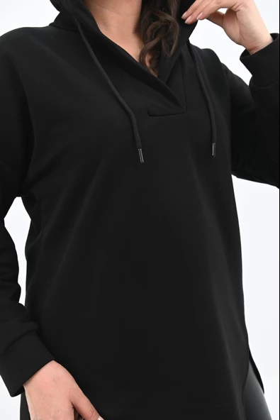 Kadın Büyük Beden Kapüşonlu Oversize Sweatshirt 1895-25 - 7