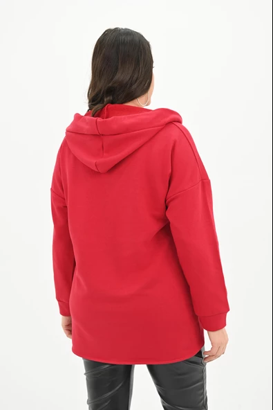 Kadın Büyük Beden Kapüşonlu Oversize Sweatshirt 1895-25 - 11