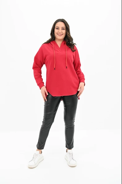 Kadın Büyük Beden Kapüşonlu Oversize Sweatshirt 1895-25 - 8