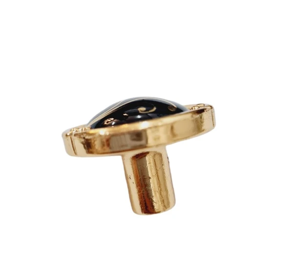 PORSELEN DÜĞME KULP METAL GOLD SİYAH DESENLİ  / 5 ADET