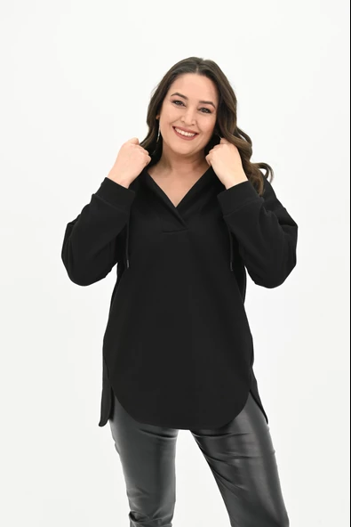 Kadın Büyük Beden Kapüşonlu Oversize Sweatshirt 1895-25 - 2