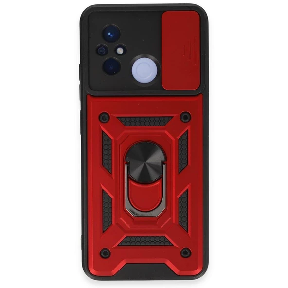 Smody Xiaomi Redmi 12C İle Uyumlu Kılıf Kamera Korumalı Sürgülü Yüzüklü Standlı Tank