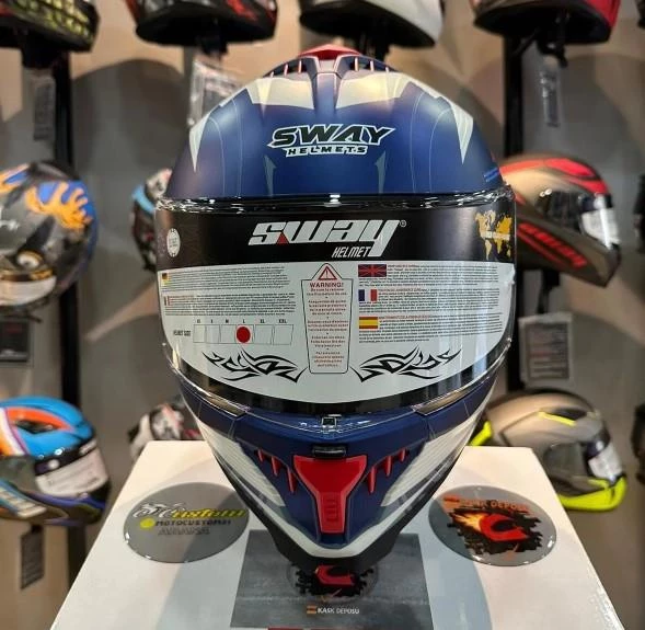 Sway 865 Full Face Güneş Gözlüklü Kapalı Motosiklet Kaskı XL Beden Mavi Kırmızı - 4