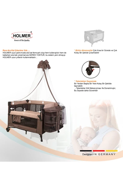 HOLMER Maxi Comfort Coolstyle (ANNE YANI-DELUXE KUMAŞ) Cibinlikli Oyun Parkı/anne Yanı 70x110cm Bej - 5