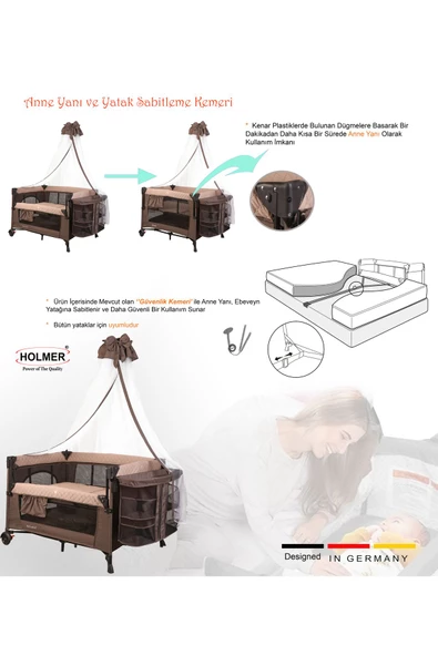 HOLMER Maxi Comfort Coolstyle (ANNE YANI-DELUXE KUMAŞ) Cibinlikli Oyun Parkı/anne Yanı 70x110cm Bej - 2