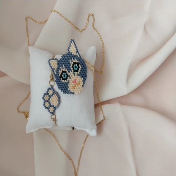 El Yapımı Miyuki Kedi Takı Seti - 3