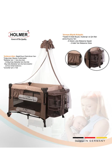 HOLMER Maxi Comfort Coolstyle (ANNE YANI-DELUXE KUMAŞ) Cibinlikli Oyun Parkı/anne Yanı 70x110cm Bej - 3