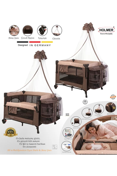 HOLMER Maxi Comfort Coolstyle (ANNE YANI-DELUXE KUMAŞ) Cibinlikli Oyun Parkı/anne Yanı 70x110cm Bej