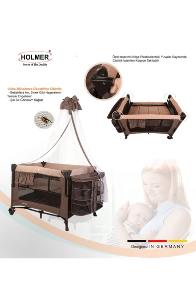 HOLMER Maxi Comfort Coolstyle (ANNE YANI-DELUXE KUMAŞ) Cibinlikli Oyun Parkı/anne Yanı 70x110cm Bej - 4