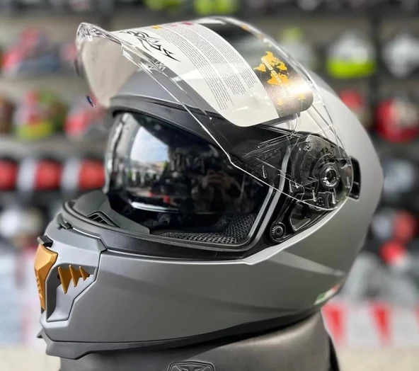 Sway 865 Full Face Double Visor Güneş Gözlüklü Kapalı Motosiklet Kaskı 2XL Beden Mat Gri - 5