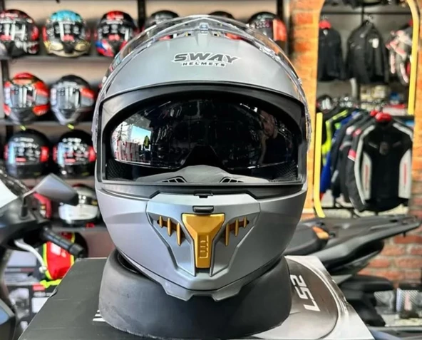 Sway 865 Full Face Double Visor Güneş Gözlüklü Kapalı Motosiklet Kaskı 2XL Beden Mat Gri - 3