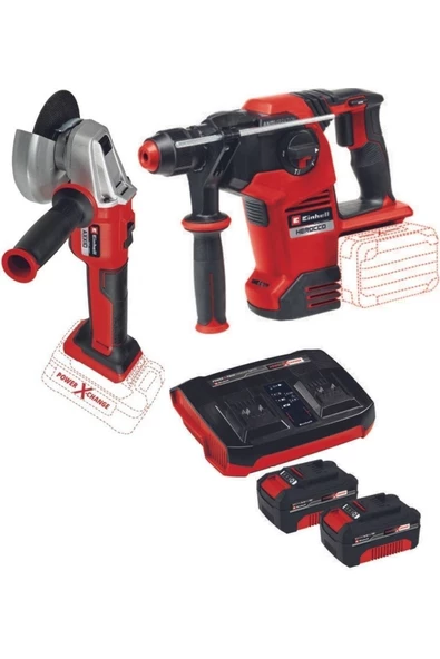 Einhell Herocco 36/28 Kırıcı Delici Axxio 18/115 Q Avuç Taşlama 2x4.0ah Twincharger Kömürsüz Set