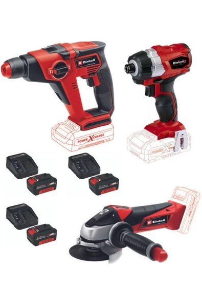 Einhell Te-hd 18/12 Matkap Te-ag 18/115 Avuç Taşlama Te-cı 18 Bl Kömürsüz Vidalama 3x4.0ah Akülü Set