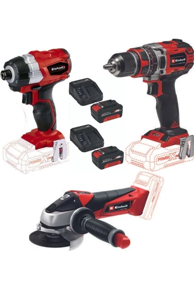 Einhell Te-ci 18 Bl Vidalama Te-cd 18/50 Li-i Bl Matkap Te-ag 18/115 Avuç Taşlama 2x4.0ah Set ürün görseli 1