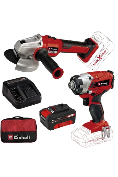 Einhell Te-cı 18/1 Li Darbeli Vidalama + Axxıo 18/115q Akülü Avuç Taşlama + 4ah Starterkit+bezçanta