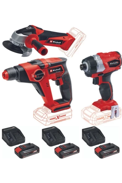 Einhell Te-hd 18/12 Matkap Tc-ag 18/115 Avuç Taşlama Te-cı 18 Bl Torklu Vidalama 3x2.5ah Akülü Set