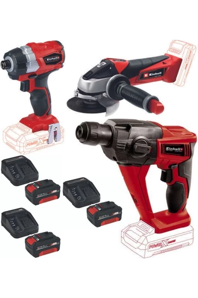 Einhell Te-cı 18 Bl Vidalama Te-ag 18/115 Avuç Taşlama Te-hd 18 Matkap 3x4.0ah Akülü Set