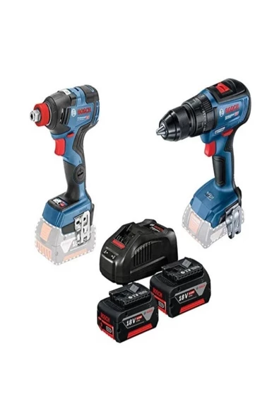 Bosch Prof. GSB18V-50 Darbeli Vidalama+GDX18V-200C Somun Sıkma+2x 5Ah Akü+1x Dolum Cihazı