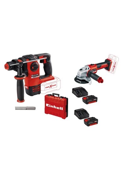 Einhell Herocco Kömürsüz Pnömatik Kırıcı Delici + AXXIO Kömürsüz Taşlama 2X4 Ah akü 2x Dolum Cihazı