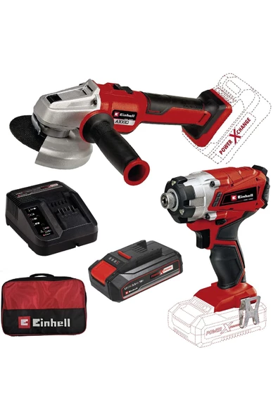 Einhell Te-cı 18/1 Li Darbelividalama + Axxıo 18/115 Q Akülü Avuçtaşlama +2,5ah Starterkit+bezçanta