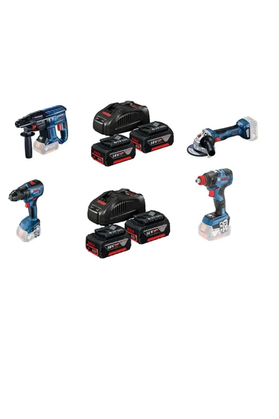 Bosch GBH 180-LI+GWS 180-LI +GSR 18V 50 + GDX 18V 200C+ 4X 5 AH AKÜ+ 2 ADET DOLUM CİHAZI