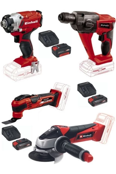 Einhell Te-hd 18 Matkap Te-cı 18/1 Vidalama Varrito Raspalama Te-ag 18/115 Taşlama 2x2.5ah+4.0ah Set