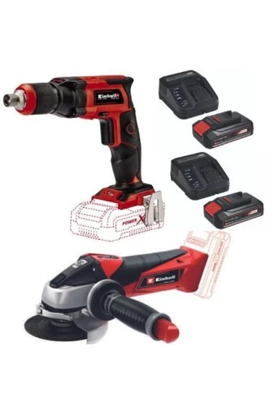 Einhell Te-dy 18 Li Alçıpan Vidalama Te-ag 18/115 Avuç Taşlama 2x2.5ah Akü Starter Kit Set