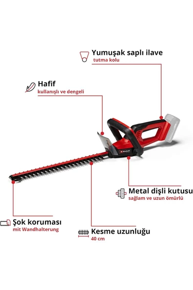 Einhell GC-CH 18/40 Li Solo, Akülü Çit Budama (Akü ve şarj cihazı dahil değildir) - 5