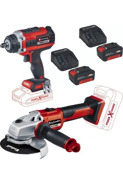 Einhell Impaxxo 18/400 Somun Sıkma Axxio 125mm Avuç Taşlama 2x4.0ah Akülü Kömürsüz Set