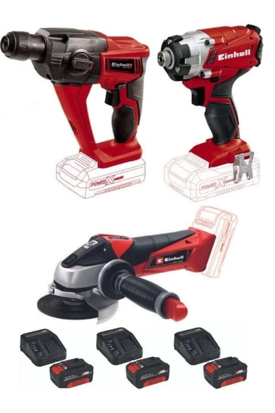 Einhell Te-hd 18 Li Matkap Vidalama Te-cı 18/1 Vidalama Te-ag 18/115 Avuç Taşlama 3x4.0ah Akülü Set