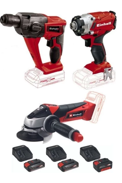 Einhell Te-hd 18 Matkap Vidalama Te-cı 18/1 Vidalama Te-ag 18/115 Avuç Taşlama 2x2.5+4.0ah Akülü Set